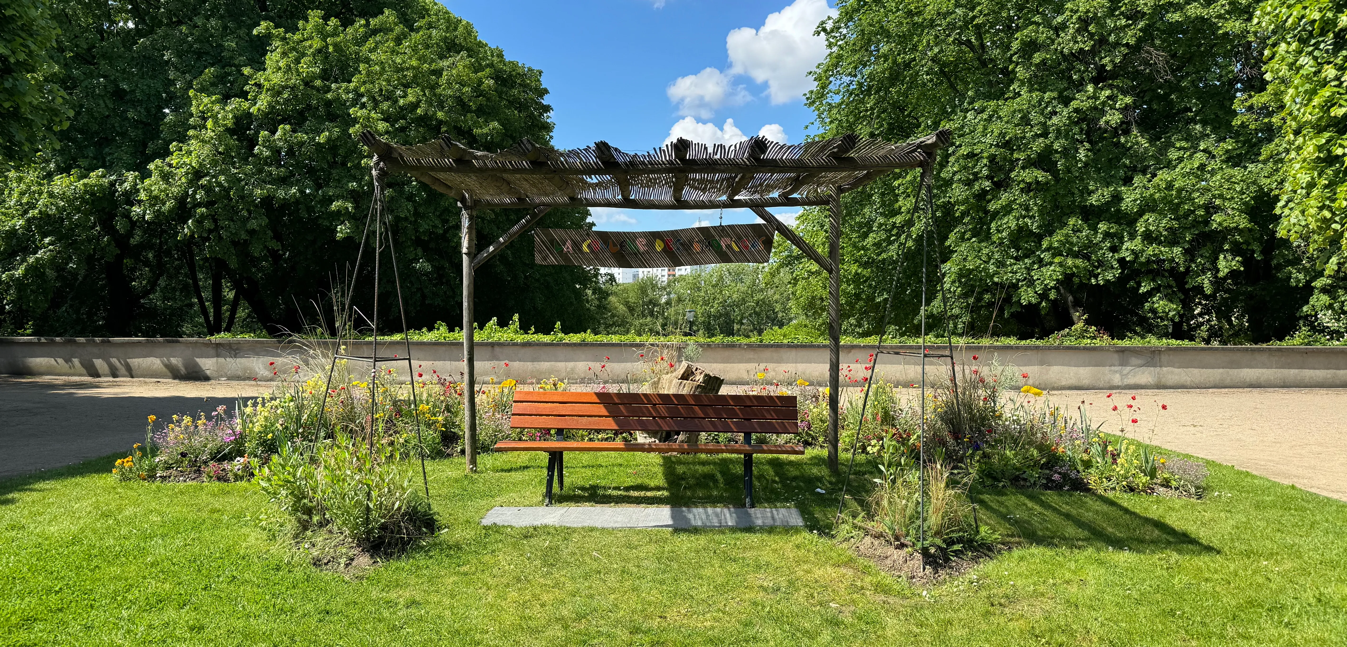 a bench in the park