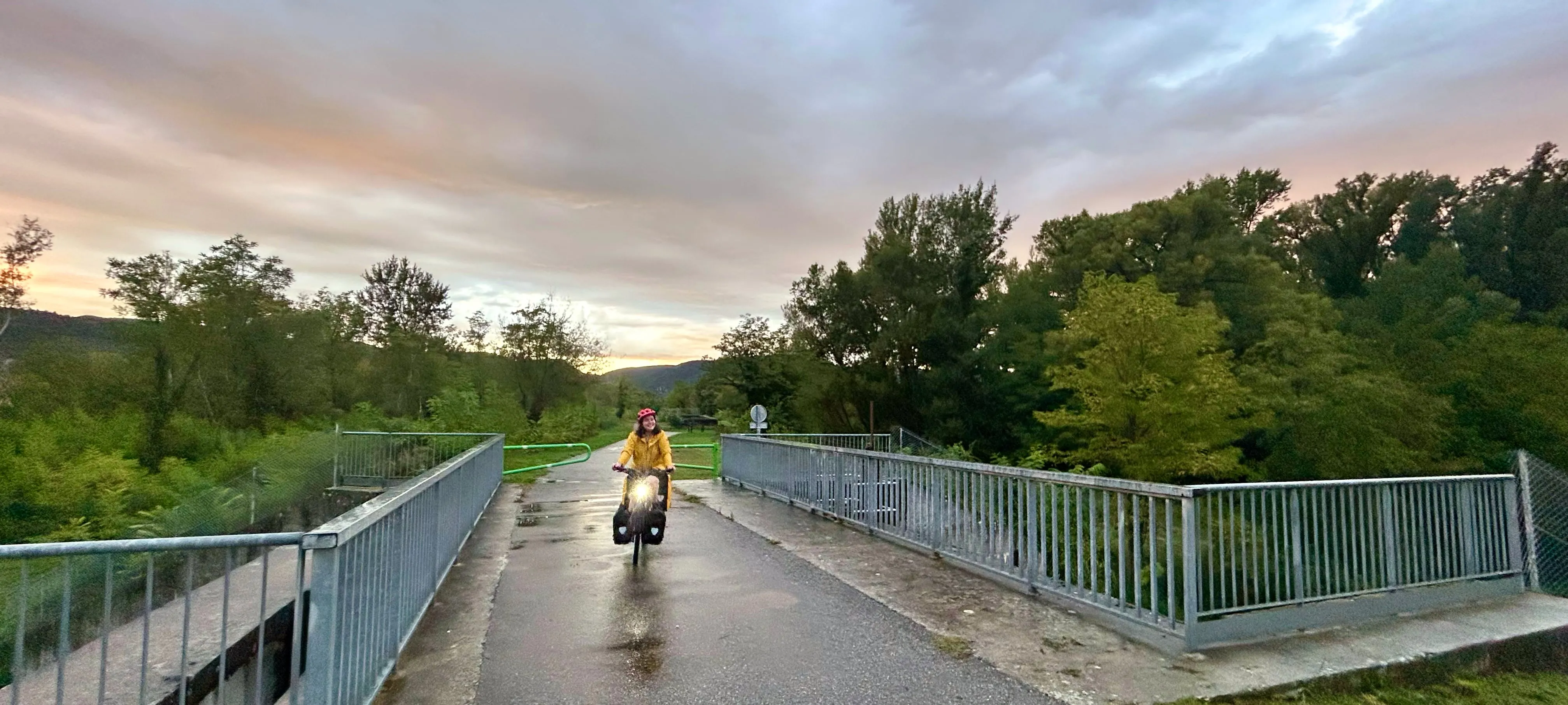 me cycling with the sunset behind