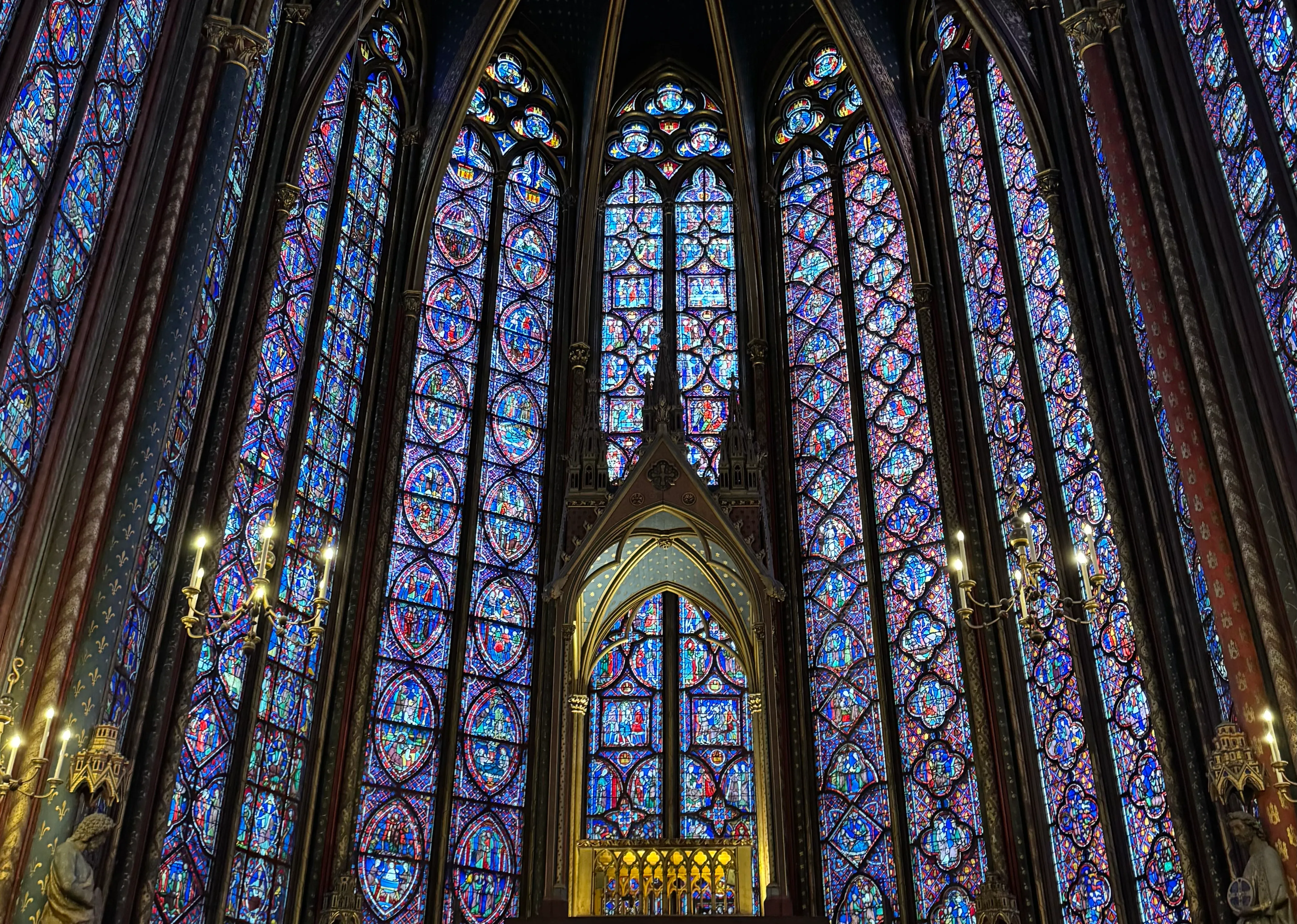 the sainted-glass windows from inside Sainte-Chapelle